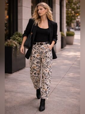 Anthropologie Soft Barrel Pants | Abstract Floral Cotton | Size 2